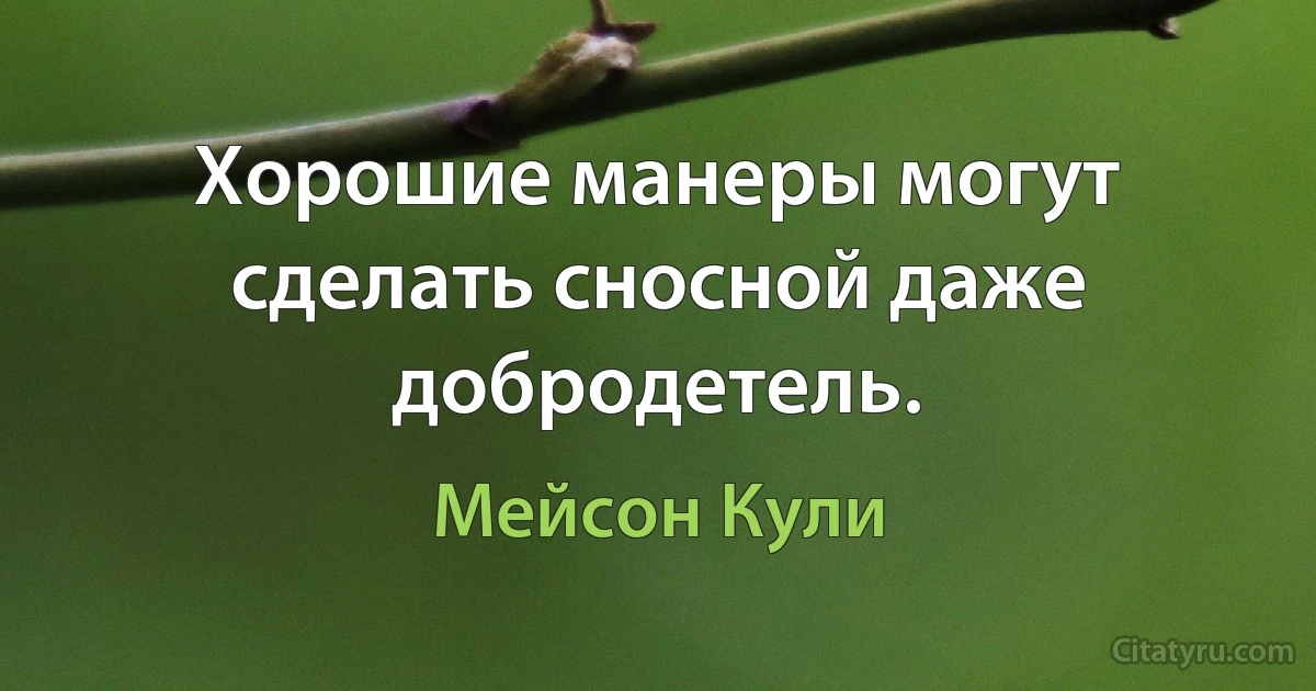 Хорошие манеры могут сделать сносной даже добродетель. (Мейсон Кули)