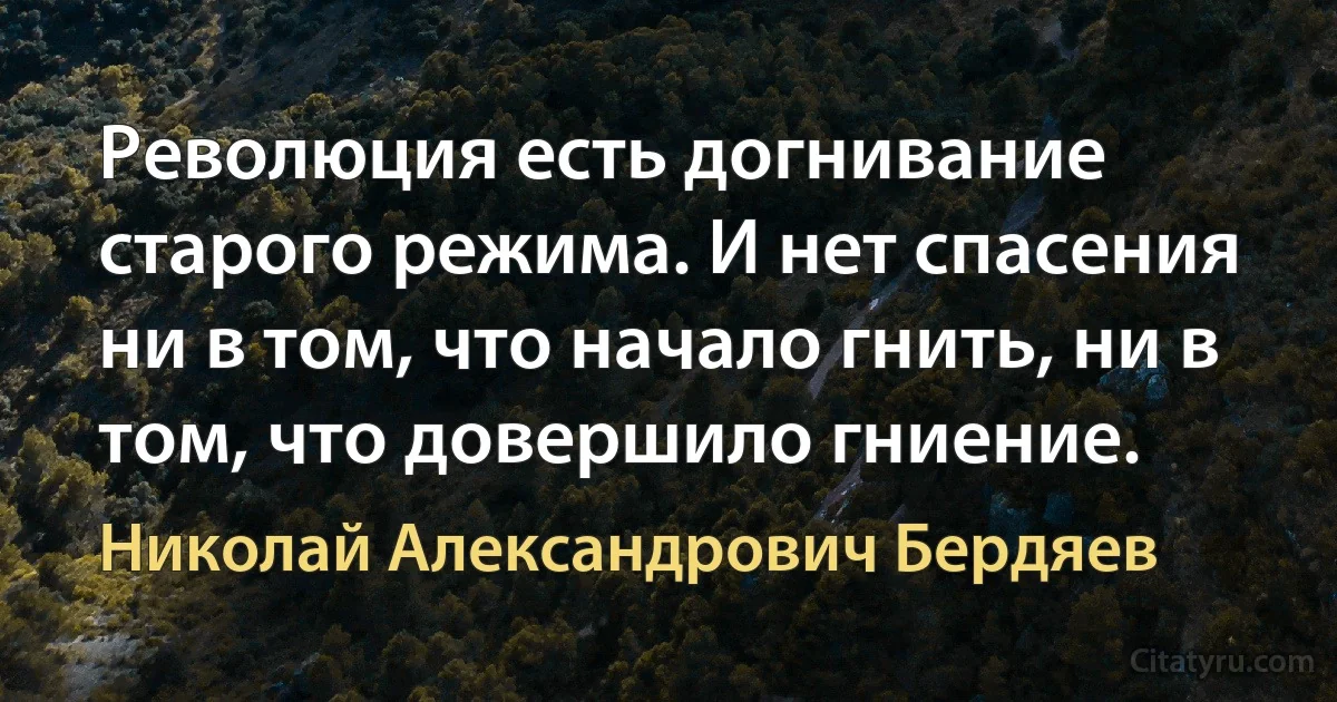 Революция есть догнивание старого режима. И нет спасения ни в том, что начало гнить, ни в том, что довершило гниение. (Николай Александрович Бердяев)