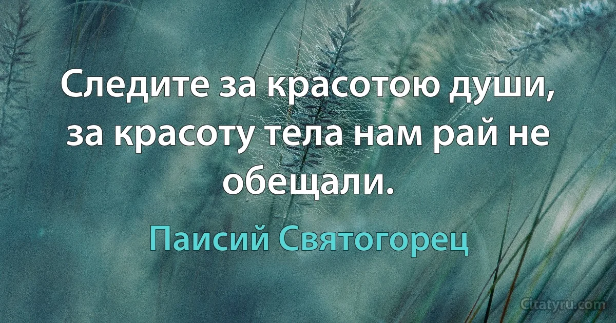 Следите за красотою души, за красоту тела нам рай не обещали. (Паисий Святогорец)