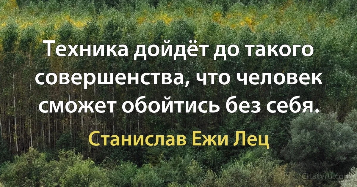 Техника дойдёт до такого совершенства, что человек сможет обойтись без себя. (Станислав Ежи Лец)