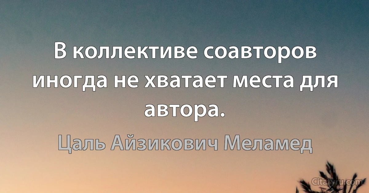 В коллективе соавторов иногда не хватает места для автора. (Цаль Айзикович Меламед)