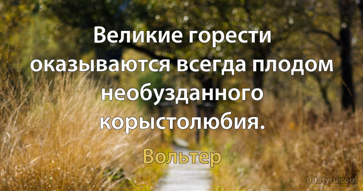 Великие горести оказываются всегда плодом необузданного корыстолюбия. (Вольтер)