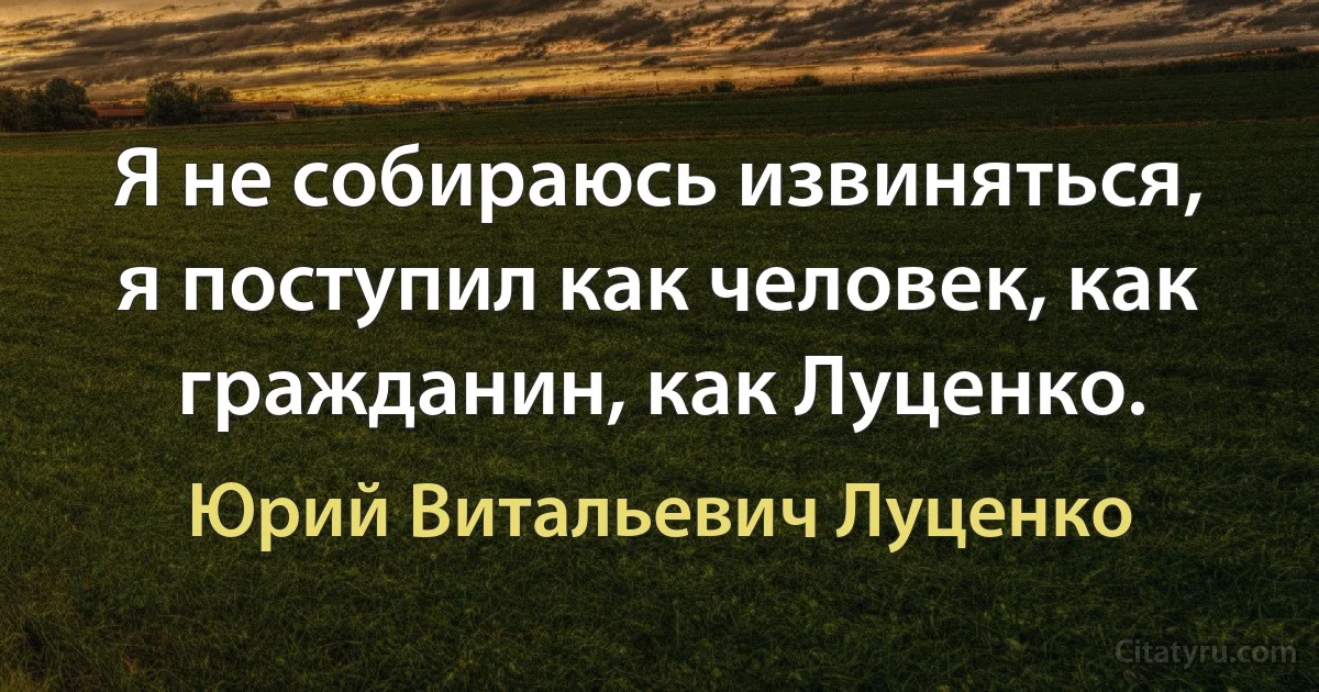 Я не собираюсь извиняться, я поступил как человек, как гражданин, как Луценко. (Юрий Витальевич Луценко)