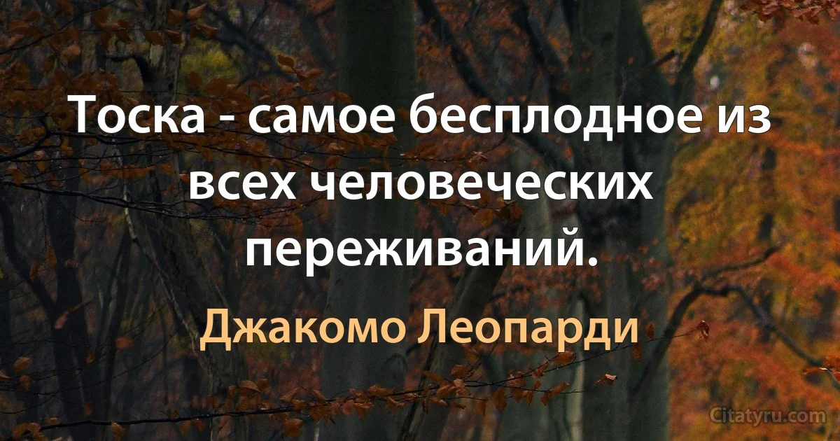 Тоска - самое бесплодное из всех человеческих переживаний. (Джакомо Леопарди)