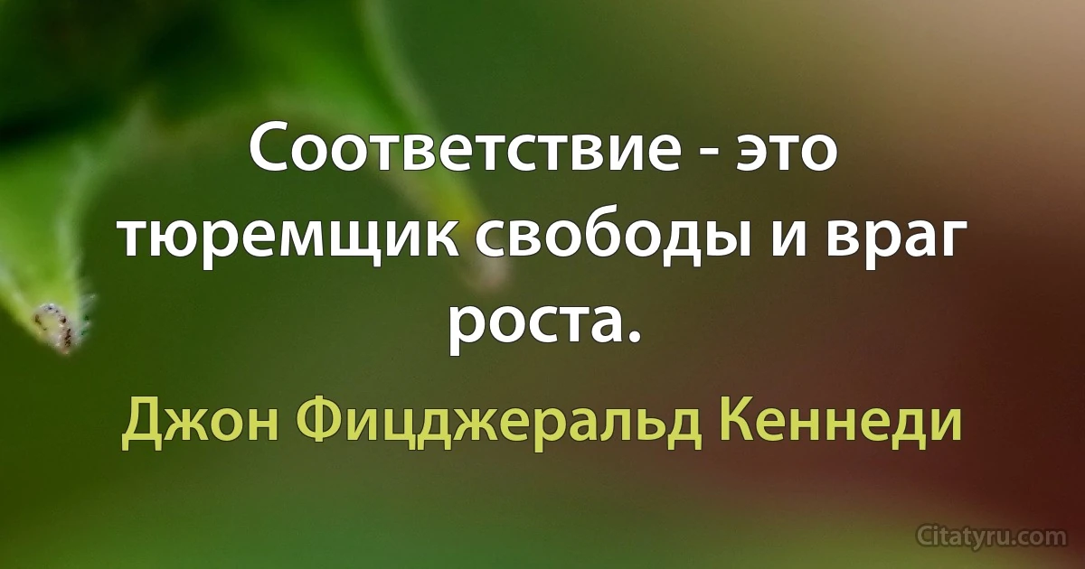 Соответствие - это тюремщик свободы и враг роста. (Джон Фицджеральд Кеннеди)