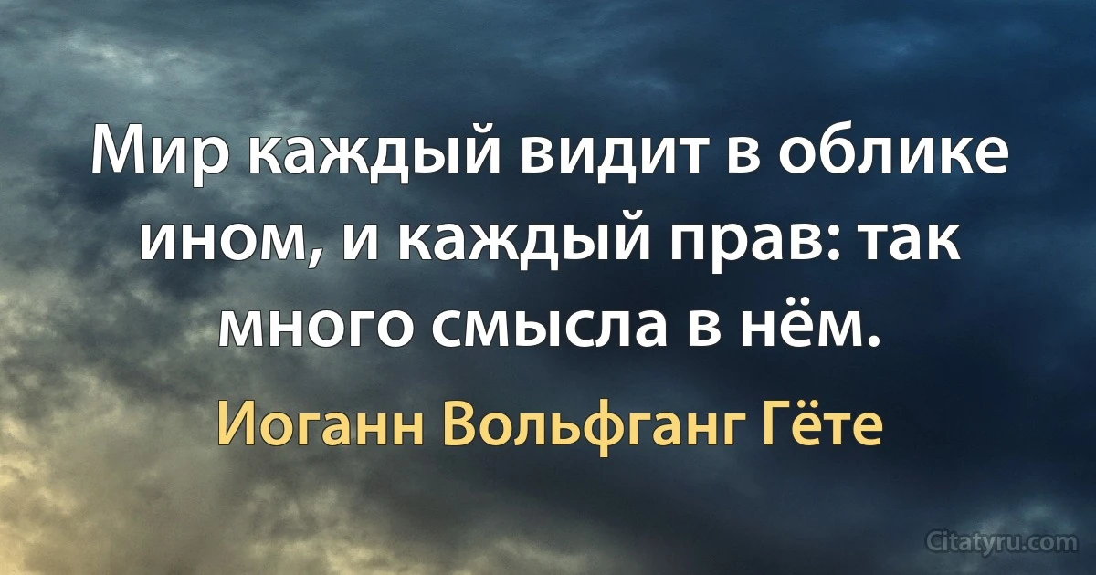 Мир каждый видит в облике ином, и каждый прав: так много смысла в нём. (Иоганн Вольфганг Гёте)