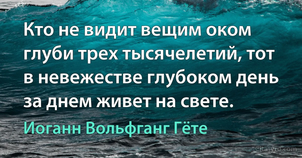 Кто не видит вещим оком глуби трех тысячелетий, тот в невежестве глубоком день за днем живет на свете. (Иоганн Вольфганг Гёте)