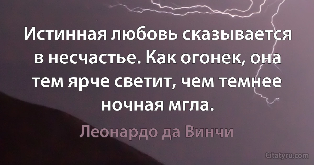 Истинная любовь сказывается в несчастье. Как огонек, она тем ярче светит, чем темнее ночная мгла. (Леонардо да Винчи)