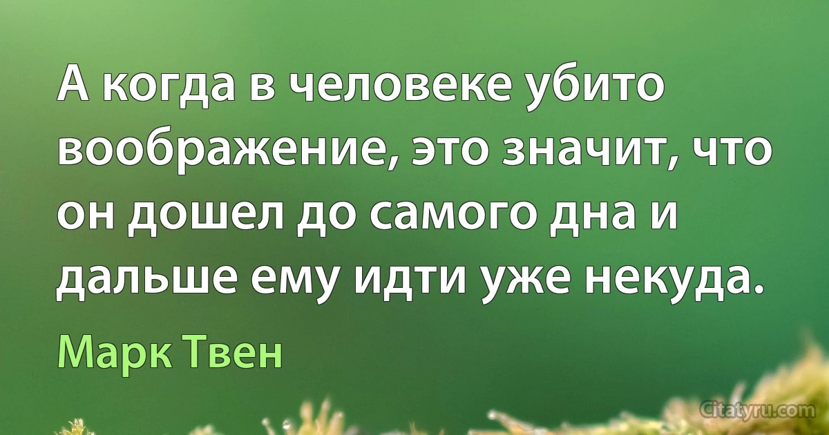 А когда в человеке убито воображение, это значит, что он дошел до самого дна и дальше ему идти уже некуда. (Марк Твен)