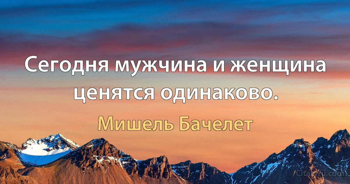 Сегодня мужчина и женщина ценятся одинаково. (Мишель Бачелет)