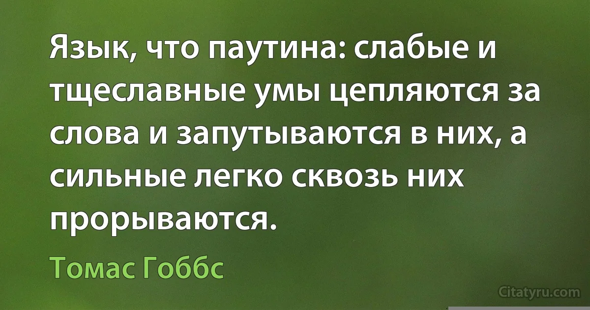 Язык, что паутина: слабые и тщеславные умы цепляются за слова и запутываются в них, а сильные легко сквозь них прорываются. (Томас Гоббс)