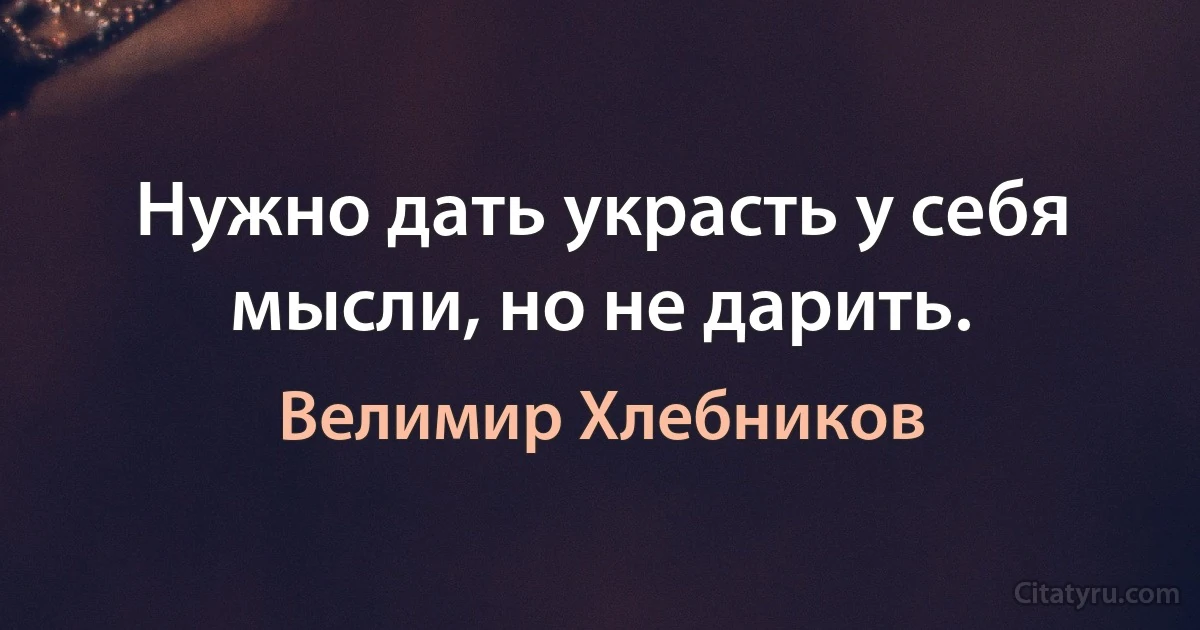 Нужно дать украсть у себя мысли, но не дарить. (Велимир Хлебников)