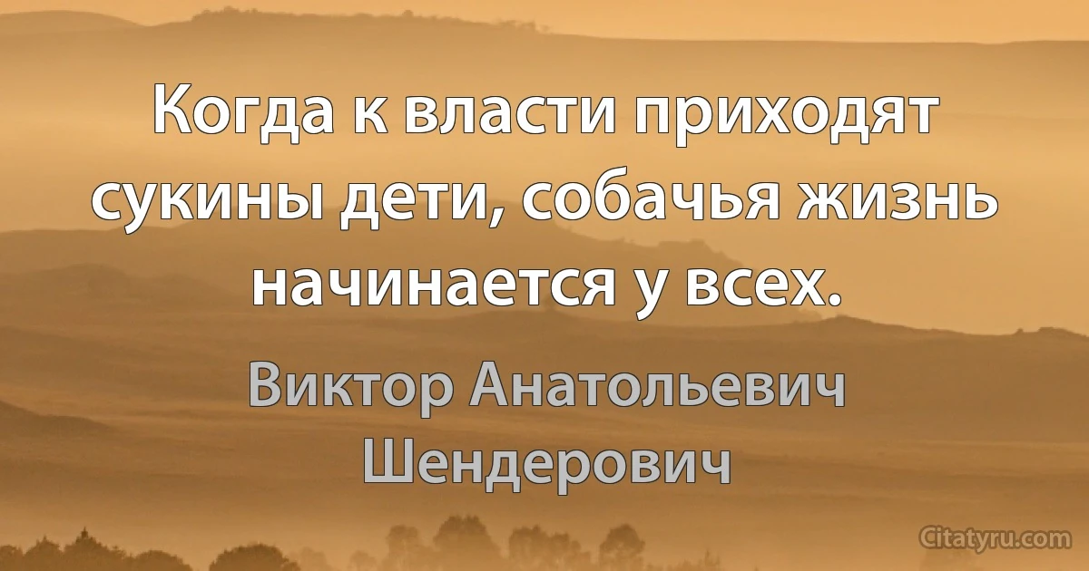 Когда к власти приходят сукины дети, собачья жизнь начинается у всех. (Виктор Анатольевич Шендерович)