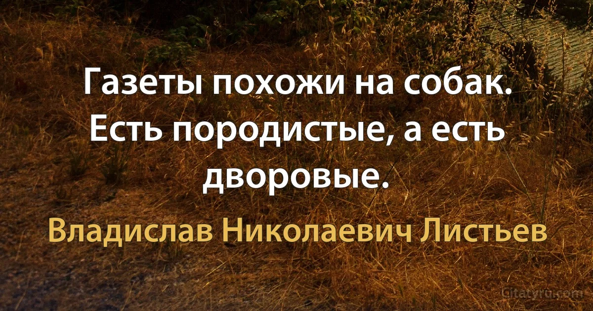 Газеты похожи на собак. Есть породистые, а есть дворовые. (Владислав Николаевич Листьев)