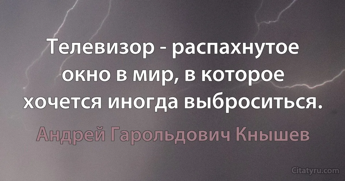 Телевизор - распахнутое окно в мир, в которое хочется иногда выброситься. (Андрей Гарольдович Кнышев)