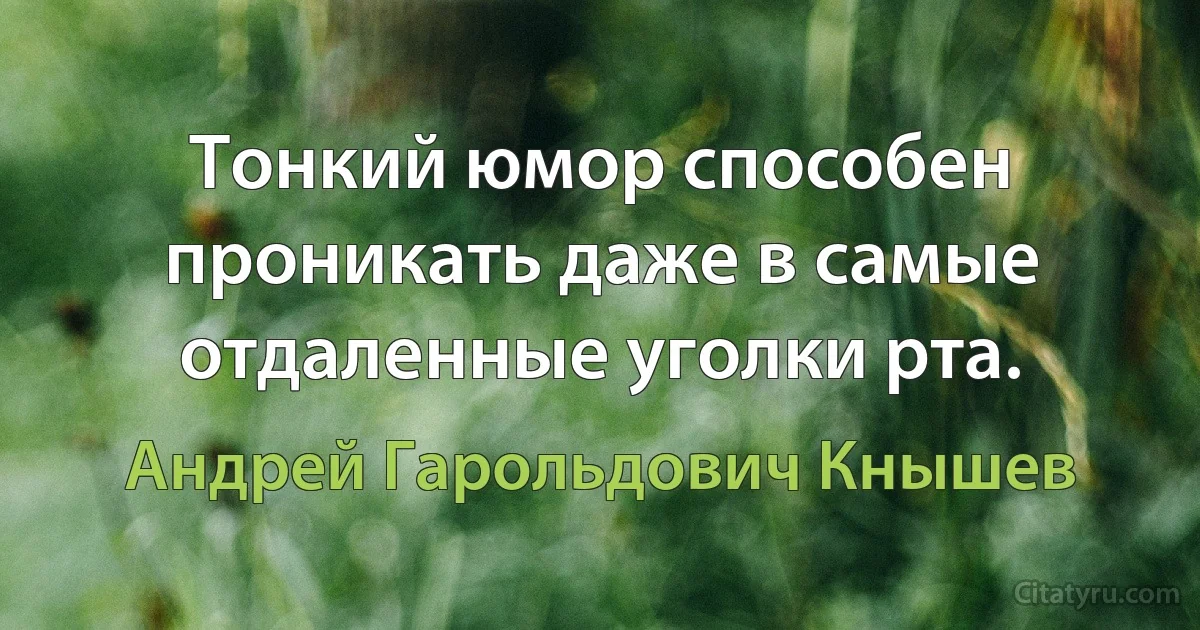 Тонкий юмор способен проникать даже в самые отдаленные уголки рта. (Андрей Гарольдович Кнышев)