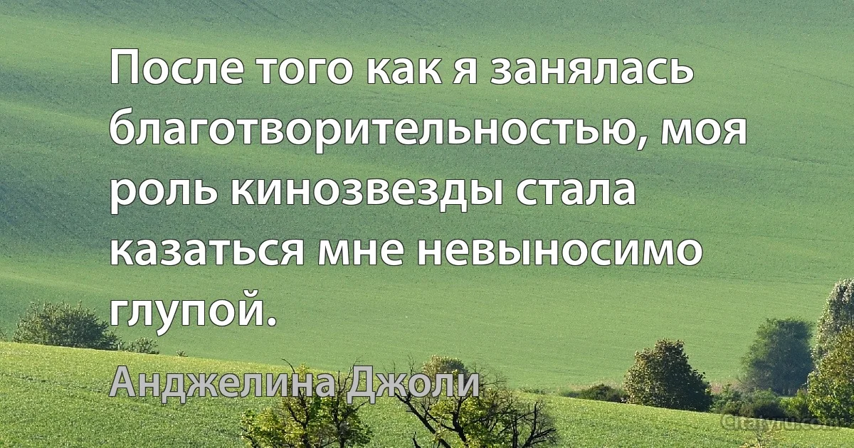 После того как я занялась благотворительностью, моя роль кинозвезды стала казаться мне невыносимо глупой. (Анджелина Джоли)