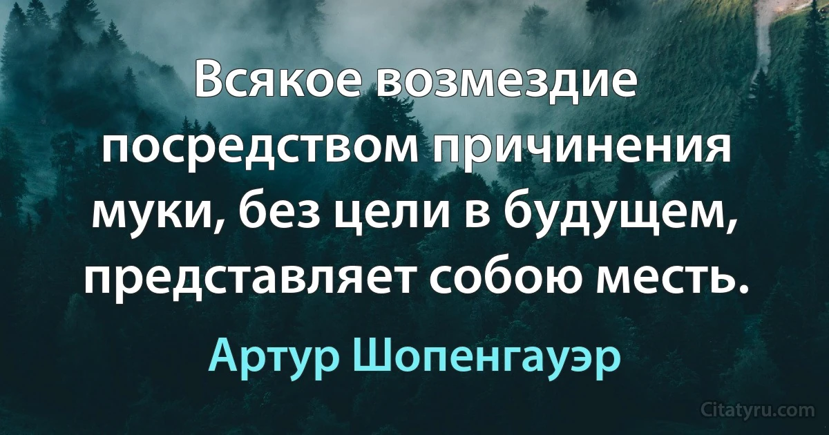 Всякое возмездие посредством причинения муки, без цели в будущем, представляет собою месть. (Артур Шопенгауэр)