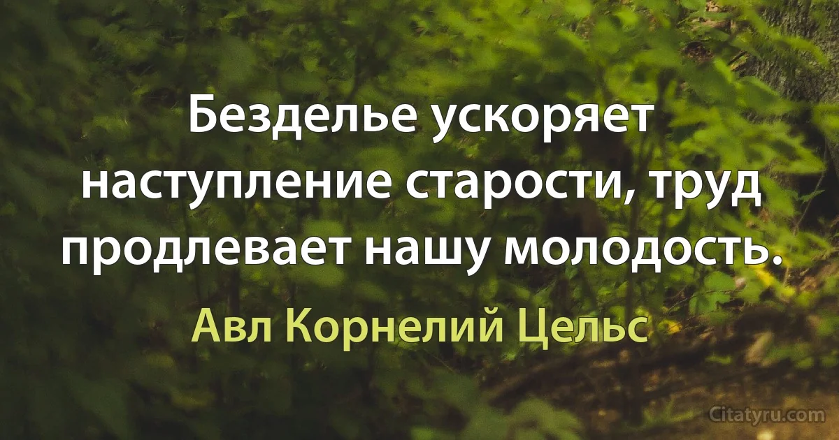 Безделье ускоряет наступление старости, труд продлевает нашу молодость. (Авл Корнелий Цельс)