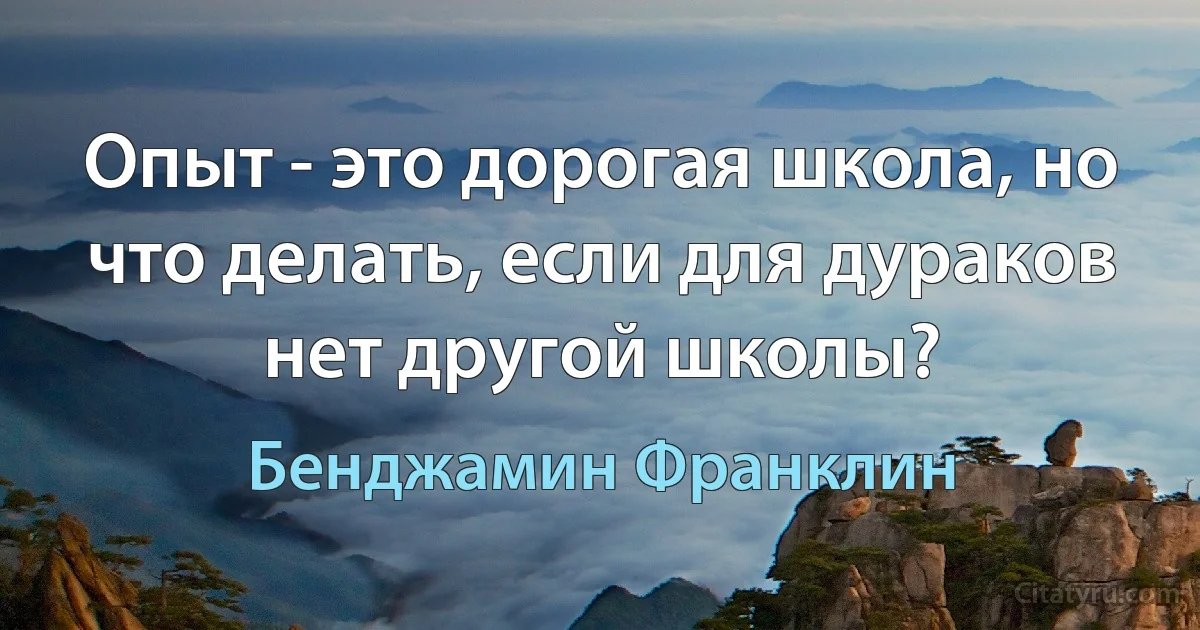 Опыт - это дорогая школа, но что делать, если для дураков нет другой школы? (Бенджамин Франклин)