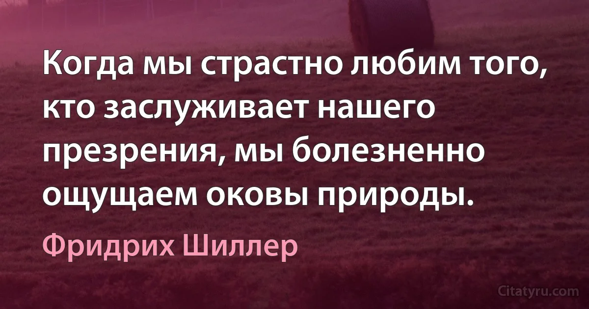 Когда мы страстно любим того, кто заслуживает нашего презрения, мы болезненно ощущаем оковы природы. (Фридрих Шиллер)