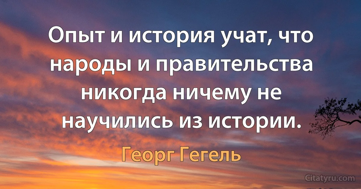 Опыт и история учат, что народы и правительства никогда ничему не научились из истории. (Георг Гегель)