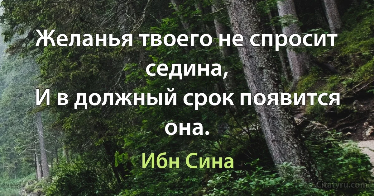 Желанья твоего не спросит седина,
И в должный срок появится она. (Ибн Сина)