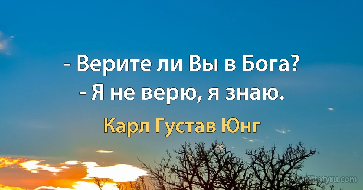 - Верите ли Вы в Бога?
- Я не верю, я знаю. (Карл Густав Юнг)