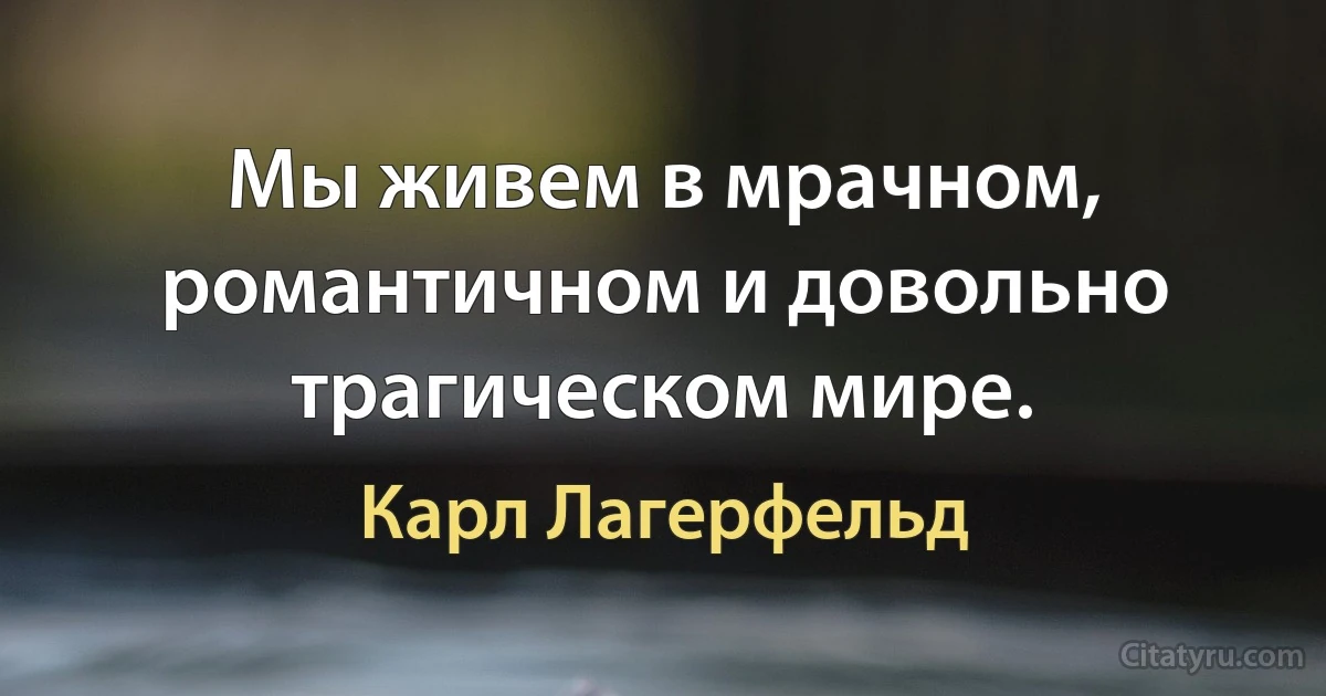 Мы живем в мрачном, романтичном и довольно трагическом мире. (Карл Лагерфельд)