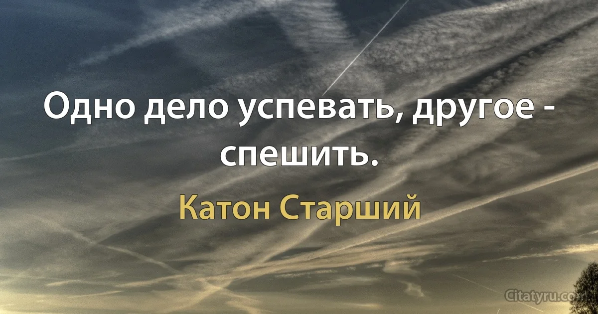 Одно дело успевать, другое - спешить. (Катон Старший)