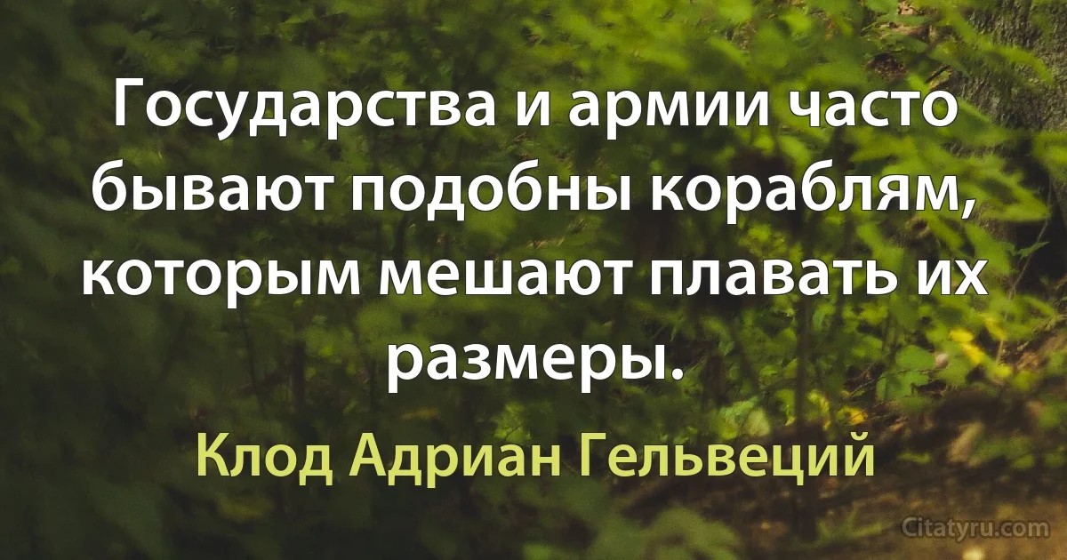 Государства и армии часто бывают подобны кораблям, которым мешают плавать их размеры. (Клод Адриан Гельвеций)