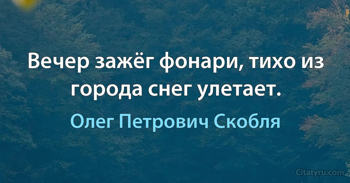 Вечер зажёг фонари, тихо из города снег улетает. (Олег Петрович Скобля)