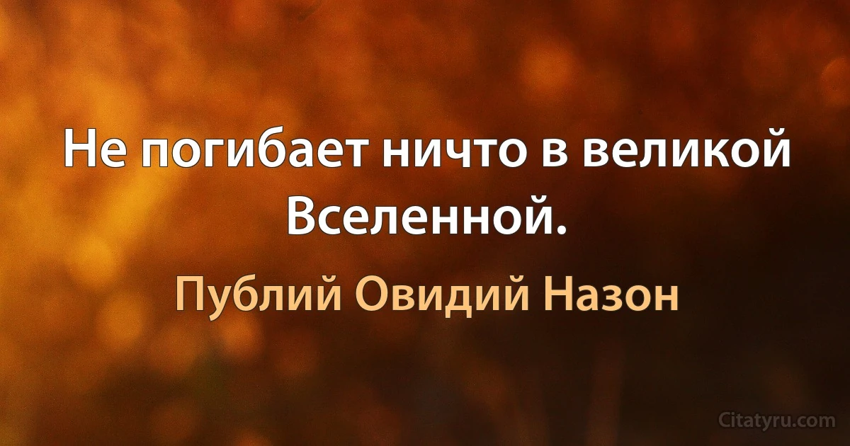 Не погибает ничто в великой Вселенной. (Публий Овидий Назон)