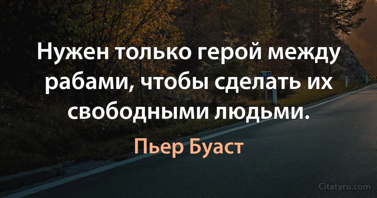 Нужен только герой между рабами, чтобы сделать их свободными людьми. (Пьер Буаст)