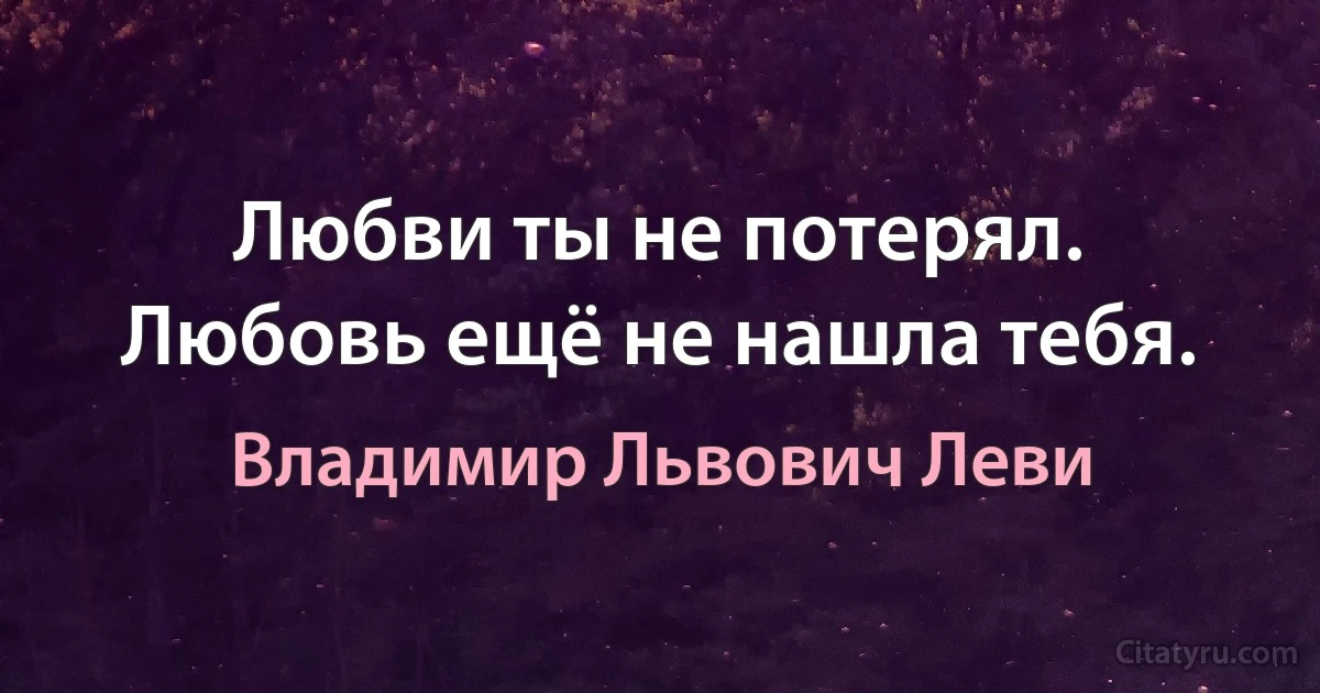 Любви ты не потерял. Любовь ещё не нашла тебя. (Владимир Львович Леви)