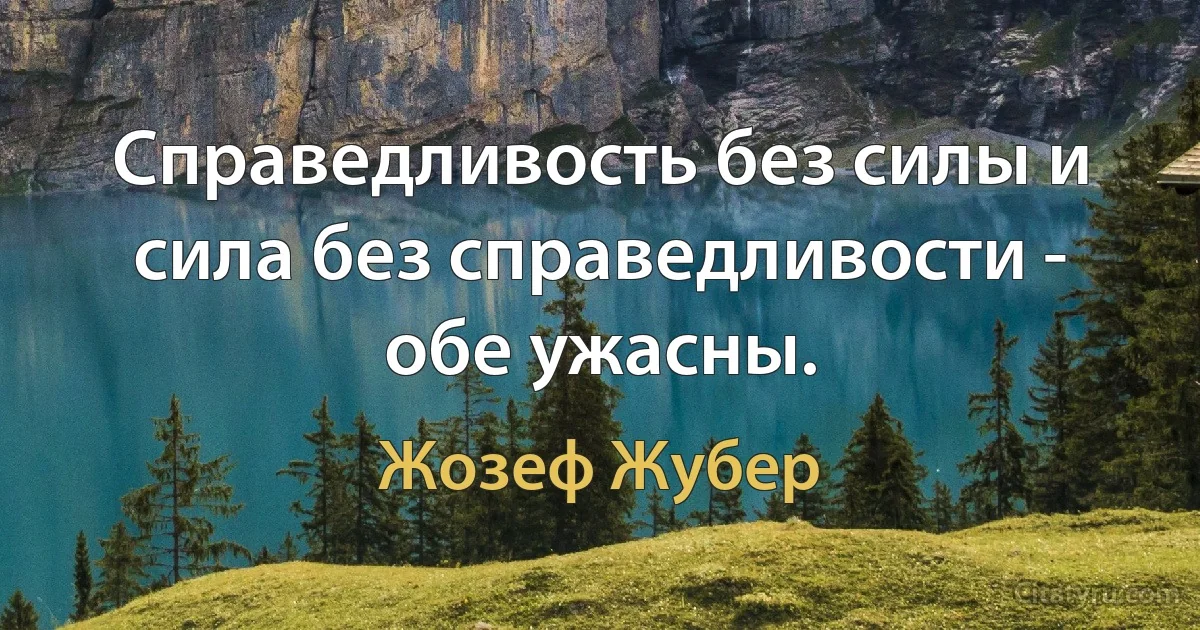 Справедливость без силы и сила без справедливости - обе ужасны. (Жозеф Жубер)