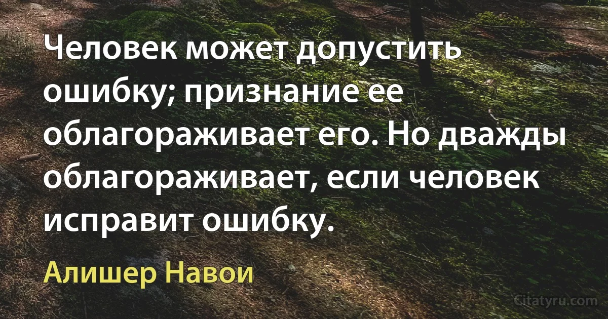 Человек может допустить ошибку; признание ее облагораживает его. Но дважды облагораживает, если человек исправит ошибку. (Алишер Навои)