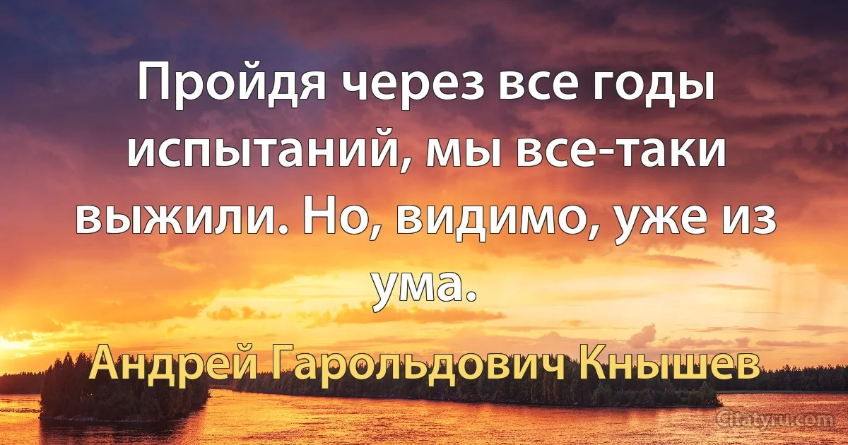 Пройдя через все годы испытаний, мы все-таки выжили. Но, видимо, уже из ума. (Андрей Гарольдович Кнышев)