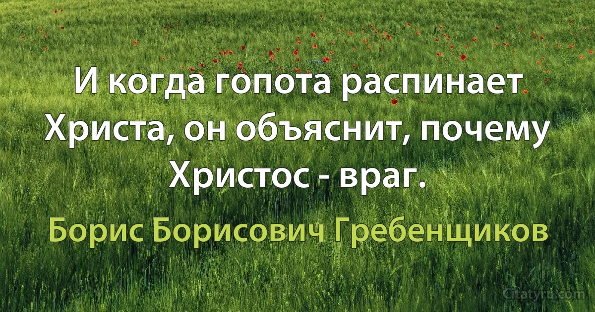 И когда гопота распинает Христа, он объяснит, почему Христос - враг. (Борис Борисович Гребенщиков)