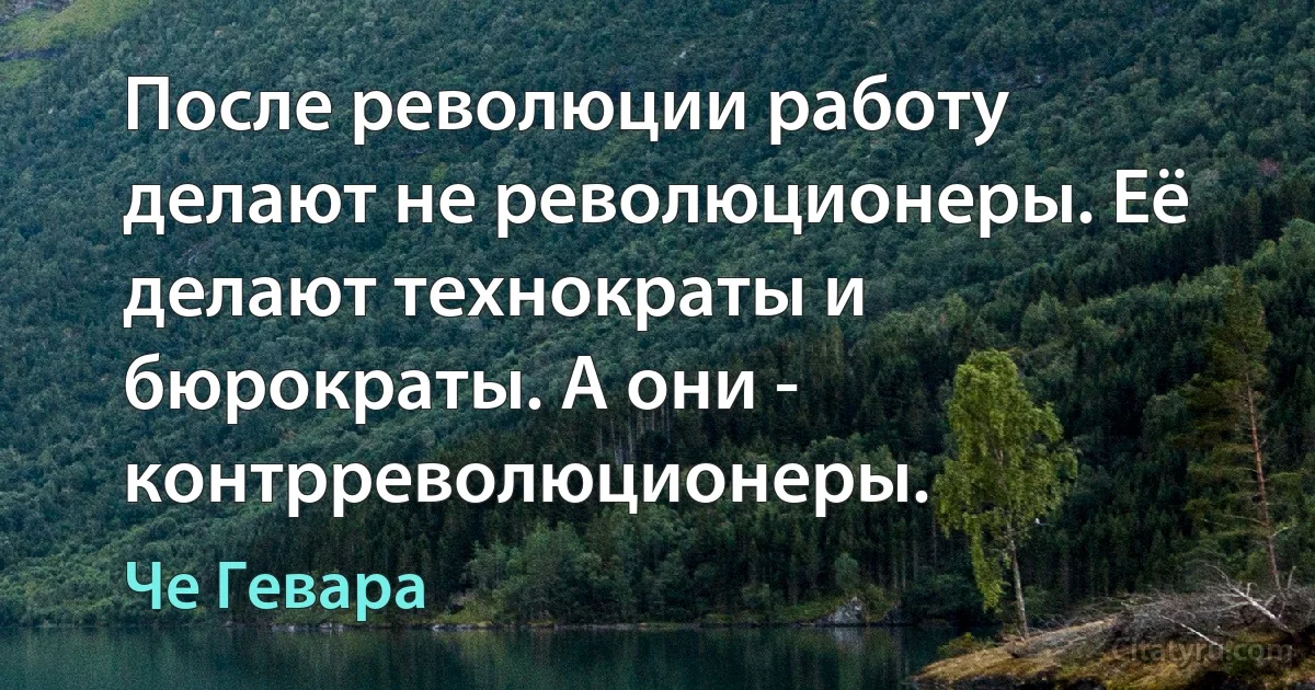 После революции работу делают не революционеры. Её делают технократы и бюрократы. А они - контрреволюционеры. (Че Гевара)