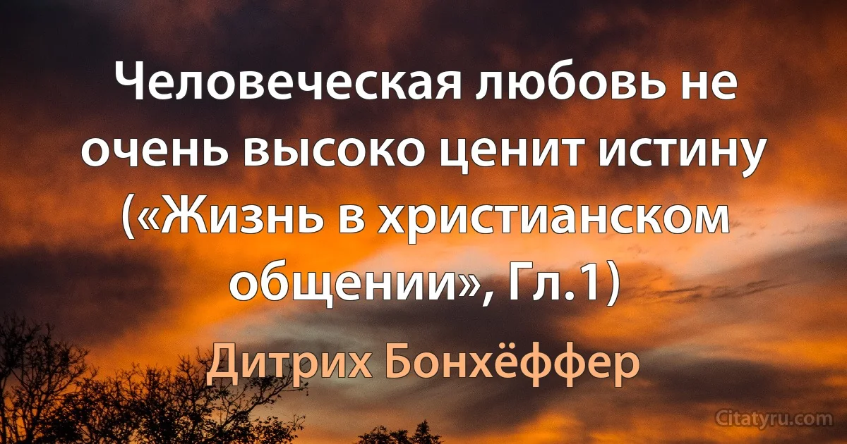 Человеческая любовь не очень высоко ценит истину («Жизнь в христианском общении», Гл.1) (Дитрих Бонхёффер)