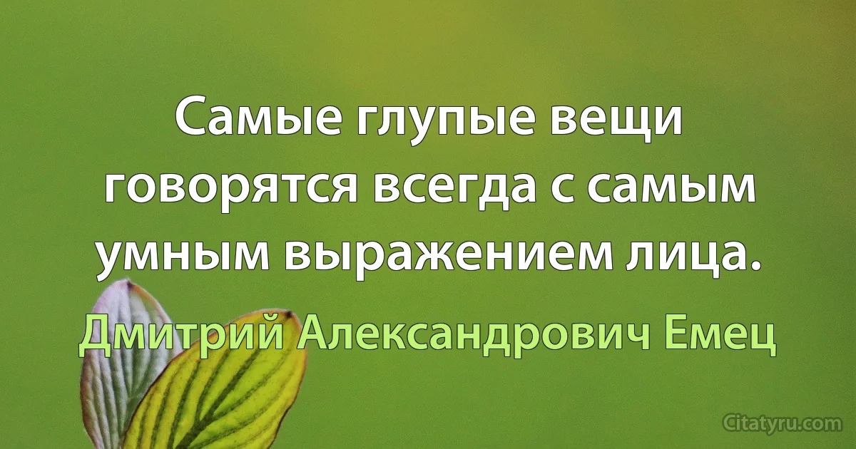 Самые глупые вещи говорятся всегда с самым умным выражением лица. (Дмитрий Александрович Емец)