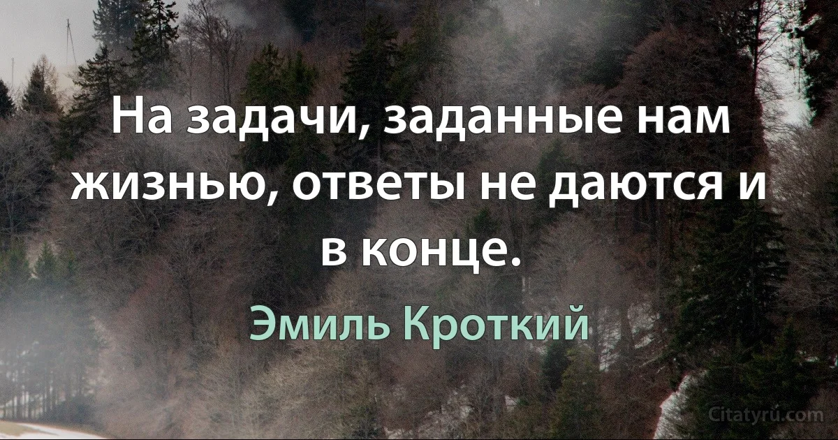 На задачи, заданные нам жизнью, ответы не даются и в конце. (Эмиль Кроткий)