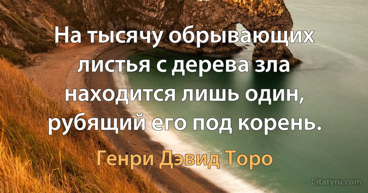 На тысячу обрывающих листья с дерева зла находится лишь один, рубящий его под корень. (Генри Дэвид Торо)