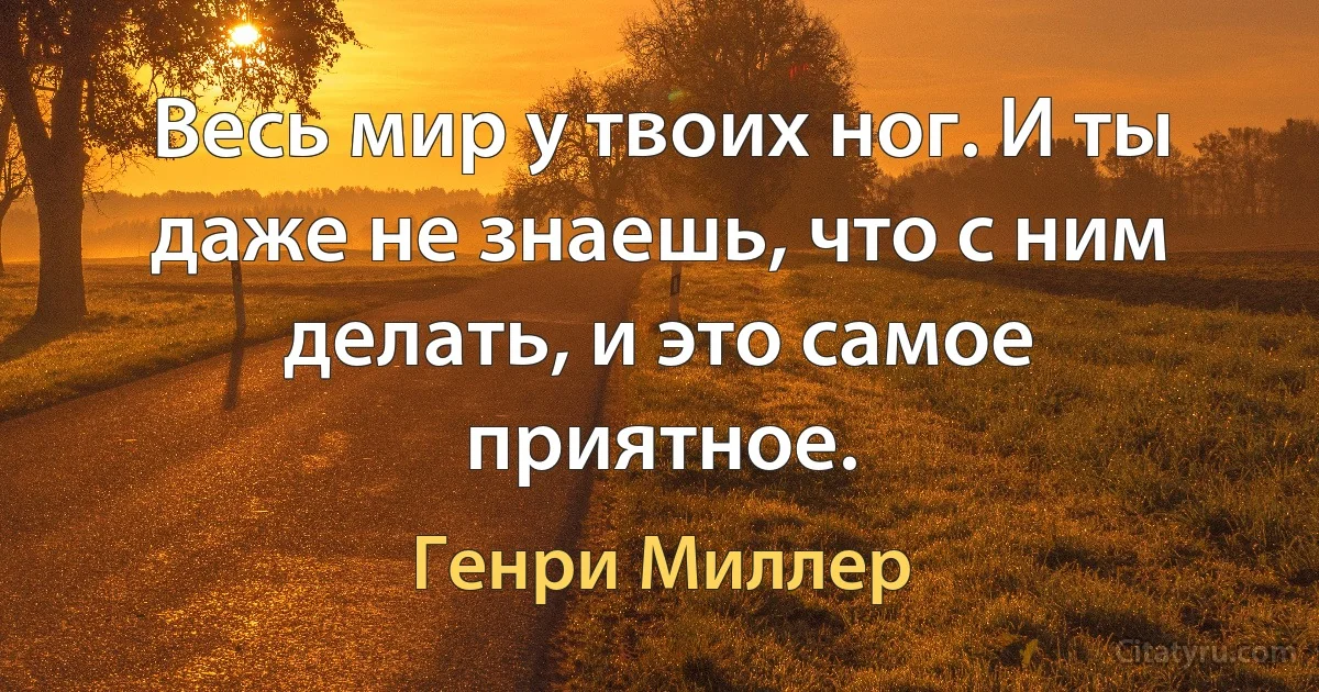 Весь мир у твоих ног. И ты даже не знаешь, что с ним делать, и это самое приятное. (Генри Миллер)