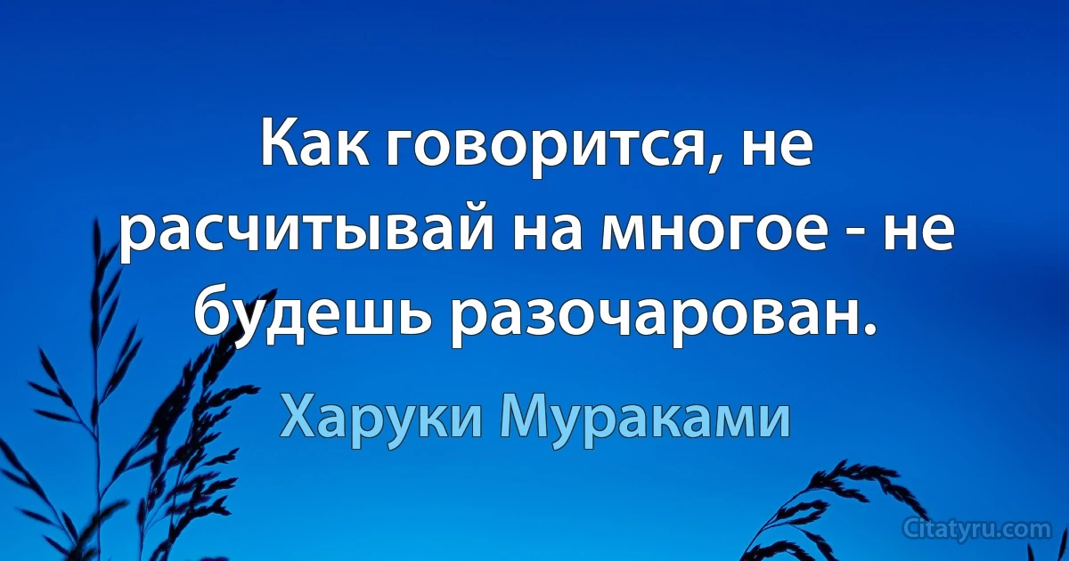 Как говорится, не расчитывай на многое - не будешь разочарован. (Харуки Мураками)