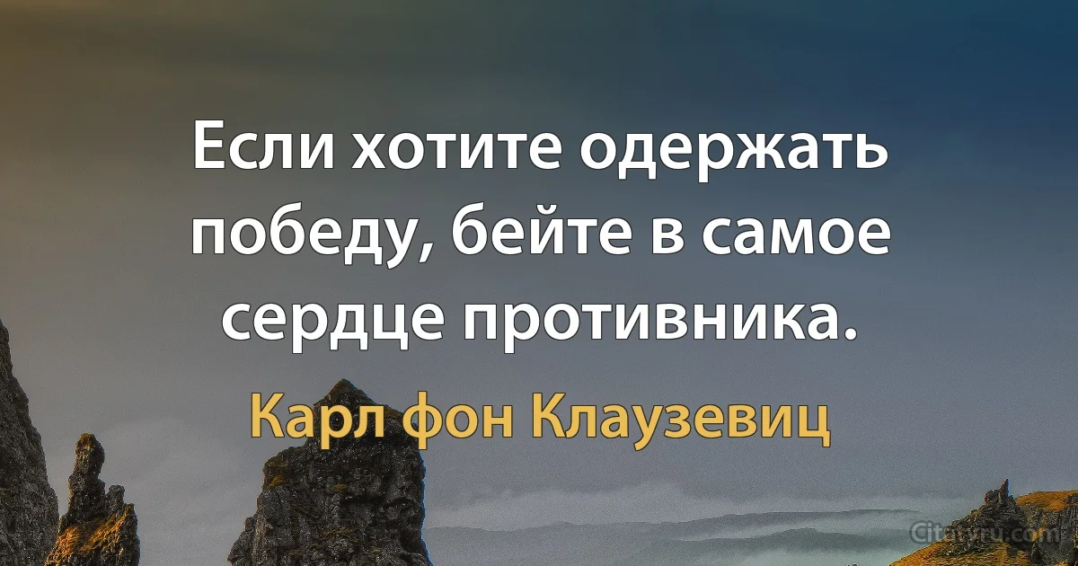 Если хотите одержать победу, бейте в самое сердце противника. (Карл фон Клаузевиц)