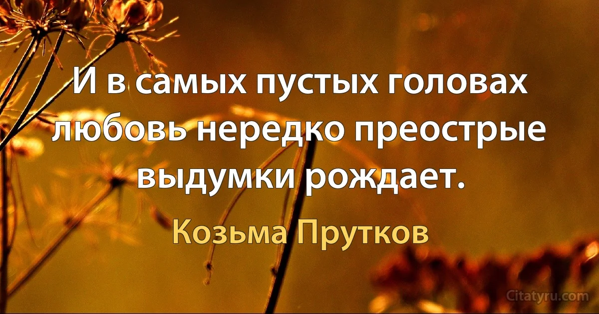 И в самых пустых головах любовь нередко преострые выдумки рождает. (Козьма Прутков)