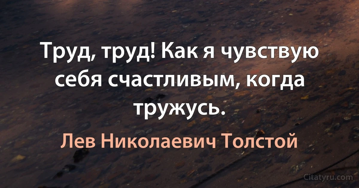 Труд, труд! Как я чувствую себя счастливым, когда тружусь. (Лев Николаевич Толстой)