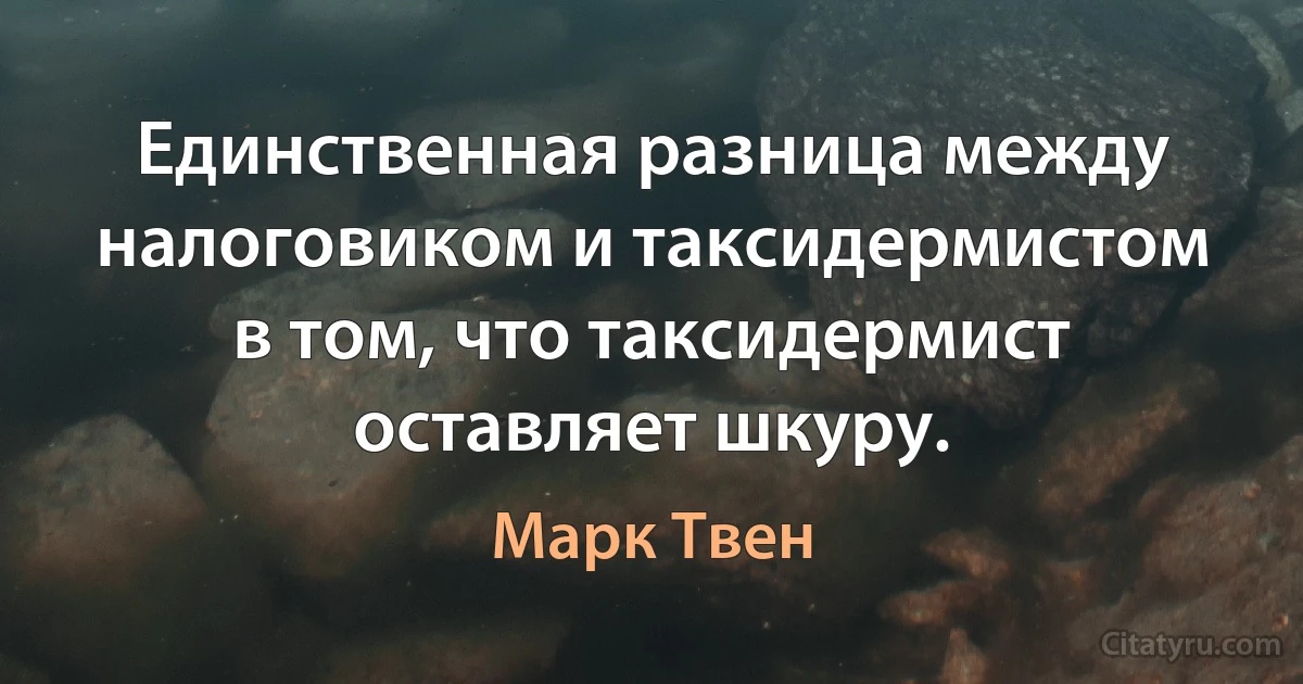 Единственная разница между налоговиком и таксидермистом в том, что таксидермист оставляет шкуру. (Марк Твен)